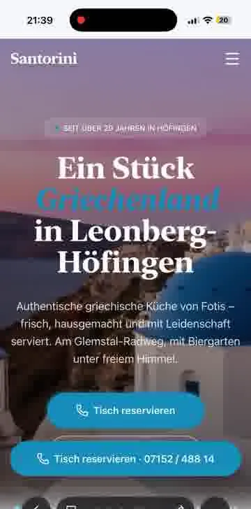Mobile Website Referenz Santorini Griechisches Restaurant Leonberg Höffingen