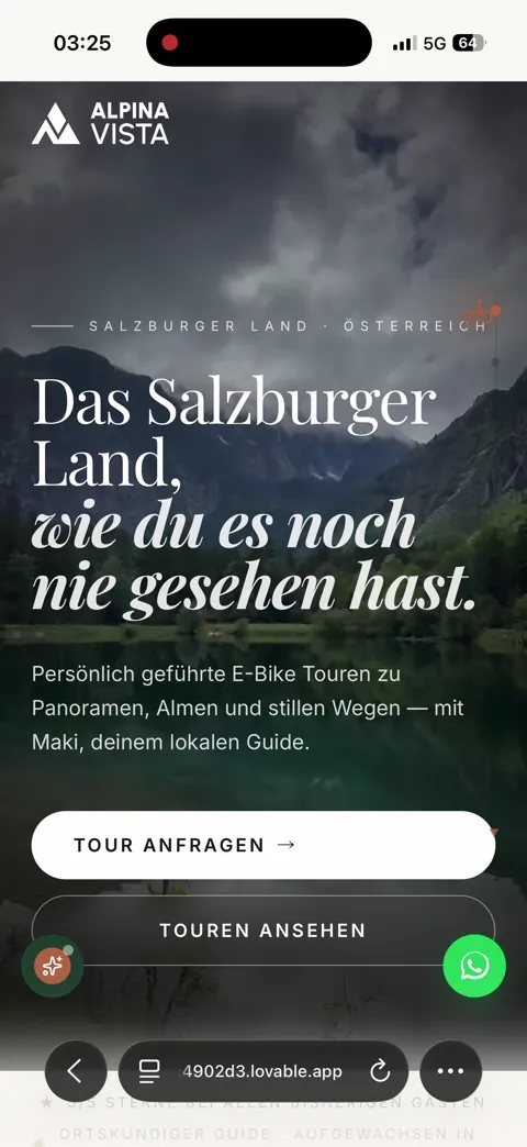 Mobile Website Referenz Alpina Vista E-Bike Bergtouren Salzburger Land